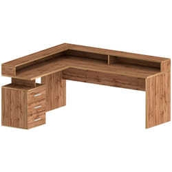 Scrivania Leonilda, Scrittoio angolare con sopralzo, Scrivania ufficio multiuso, 180x90h160 cm, Rovere - Dmora