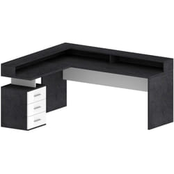 Scrivania Leonilda, Scrittoio angolare con sopralzo, Scrivania ufficio multiuso, 180x90h160 cm, Bianco e Ardesia - Dmora