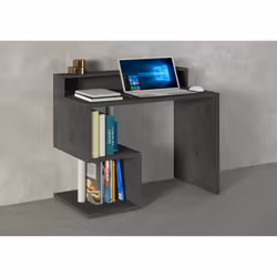 Scrivania Eva, Scrittoio lineare con ripiani portaoggetti, Scrivania ufficio multiuso con sopralzo, 100x50h93 cm, Ardesia - Vista aggiuntiva 4