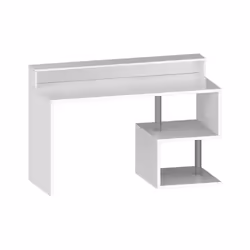 Scrivania Kobenhavn, Scrittoio lineare con ripiani portaoggetti, Scrivania ufficio multiuso con sopralzo, 140x60h93 cm, Bianco - Vista aggiuntiva 2