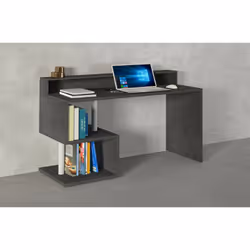 Scrivania Kobenhavn, Scrittoio lineare con ripiani portaoggetti, Scrivania ufficio multiuso con sopralzo, 140x60h93 cm, Ardesia - Vista aggiuntiva 4