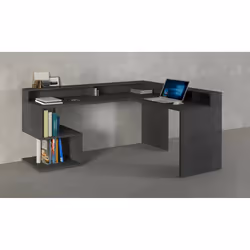 Scrivania Auletta, Scrittoio angolare con ripiani portaoggetti, Scrivania ufficio multiuso con sopralzo, 180x60h93 cm, Ardesia - Vista aggiuntiva 4