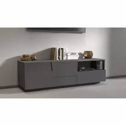 Mobile porta TV Cecia, Credenza bassa da soggiorno con 2 ante e 1 cassetto, Base porta TV, 150x44h46 cm, Antracite