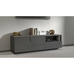Mobile porta TV Cecia, Credenza bassa da soggiorno con 2 ante e 1 cassetto, Base porta TV, 150x44h46 cm, Antracite