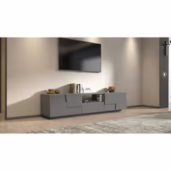 Mobile porta TV Maestrale, Credenza bassa da soggiorno con 4 ante e 1 cassetto, Base porta TV, 220x44h46 cm, Antracite - Vista aggiuntiva 4