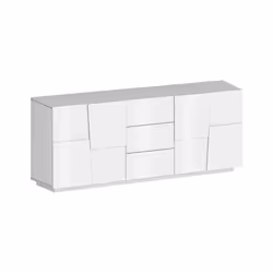 Credenza Astel, Buffet da soggiorno, Madia da salotto con 4 ante e 3 cassetti, 220x44h86 cm, Bianco lucido