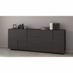 Credenza Astel, Buffet da soggiorno, Madia da salotto con 4 ante e 3 cassetti, 220x44h86 cm, Antracite