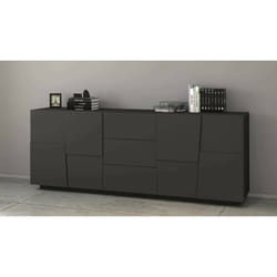 Credenza Astel, Buffet da soggiorno, Madia da salotto con 4 ante e 3 cassetti, 220x44h86 cm, Antracite