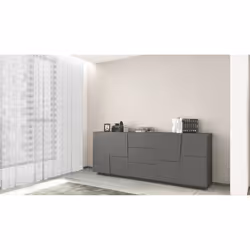 Credenza Astel, Buffet da soggiorno, Madia da salotto con 4 ante e 3 cassetti, 220x44h86 cm, Antracite - Vista aggiuntiva 4