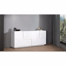 Credenza Arda, Buffet da soggiorno, Madia da salotto moderna con 4 ante, 200x44h86 cm, Bianco lucido