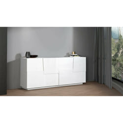 Credenza Arda, Buffet da soggiorno, Madia da salotto moderna con 4 ante, 200x44h86 cm, Bianco lucido