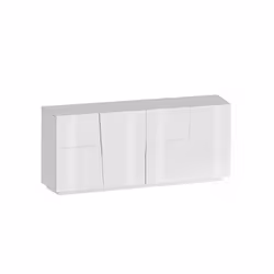 Credenza Arda, Buffet da soggiorno, Madia da salotto moderna con 4 ante, 200x44h86 cm, Bianco lucido