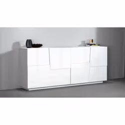 Credenza Arda, Buffet da soggiorno, Madia da salotto moderna con 4 ante, 200x44h86 cm, Bianco lucido - Vista aggiuntiva 4