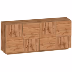 CREDENZA - Buffet da soggiorno, Madia da salotto moderna con 4 ante, 200x44h86 cm, Rovere. STRUTTURA E UTILIZZO - Mobile da s ...