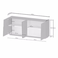 Credenza Arda, Buffet da soggiorno, Madia da salotto moderna con 4 ante, 200x44h86 cm, Antracite