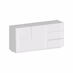 Credenza Avelignese, Buffet da soggiorno, Madia da salotto con 2 ante e 3 cassetti, 180x44h86 cm, Bianco lucido