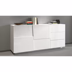 Credenza Avelignese, Buffet da soggiorno, Madia da salotto con 2 ante e 3 cassetti, 180x44h86 cm, Bianco lucido - Vista aggiuntiva 4