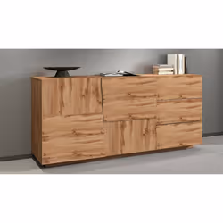 Credenza Avelignese, Buffet da soggiorno, Madia da salotto con 2 ante e 3 cassetti, 180x44h86 cm, Rovere