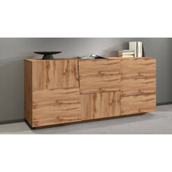 Credenza Avelignese, Buffet da soggiorno, Madia da salotto con 2 ante e 3 cassetti, 180x44h86 cm, Rovere