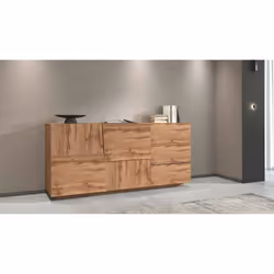 Credenza Avelignese, Buffet da soggiorno, Madia da salotto con 2 ante e 3 cassetti, 180x44h86 cm, Rovere - Vista aggiuntiva 4