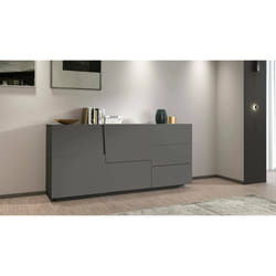 Credenza Avelignese, Buffet da soggiorno, Madia da salotto con 2 ante e 3 cassetti, 180x44h86 cm, Antracite