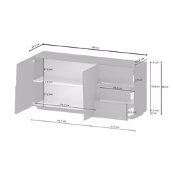 Credenza Avelignese, Buffet da soggiorno, Madia da salotto con 2 ante e 3 cassetti, 180x44h86 cm, Antracite