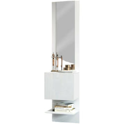 Dmora - Mobile da ingresso Ivana, Armadietto multifunzione con specchio, Scarpiera a 1 anta, 45x35h190 cm, Bianco