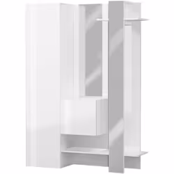 MOBILE DA INGRESSO - Armadietto multifunzione a 2 ante, Appendiabiti da parete con 2 specchi, 140x35h190 cm, Bianco. STRUTTUR ...