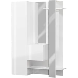 Dmora - Mobile da ingresso Arabelle, Armadietto multifunzione a 2 ante, Appendiabiti da parete con 2 specchi, 140x35h190 cm, Bianco