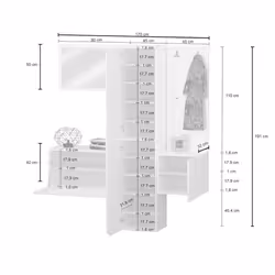 Mobile da ingresso Barengo, Armadietto multifunzione a 3 ante, Appendiabiti da parete con specchio, 170x35h190 cm, Bianco