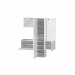 Mobile da ingresso Barengo, Armadietto multifunzione a 3 ante, Appendiabiti da parete con specchio, 170x35h190 cm, Bianco - Vista aggiuntiva 4
