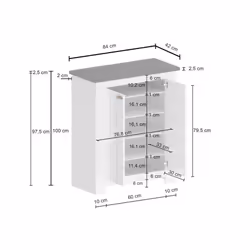Scarpiera Adriatica, Porta scarpe salvaspazio a 2 ante, Armadio multifunzione da ingresso, 84x42h100 cm, Bianco e Ardesia