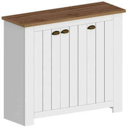 Scarpiera Seprio, Porta scarpe salvaspazio a 3 ante, Armadio multifunzione da ingresso, 114x42h100 cm, Bianco e Rovere - Dmora