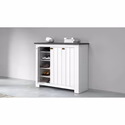 Scarpiera Seprio, Porta scarpe salvaspazio a 3 ante, Armadio multifunzione da ingresso, 114x42h100 cm, Bianco e Ardesia