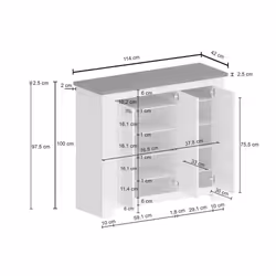 Scarpiera Seprio, Porta scarpe salvaspazio a 3 ante, Armadio multifunzione da ingresso, 114x42h100 cm, Bianco e Ardesia