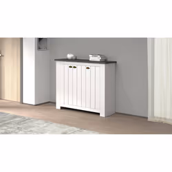 Scarpiera Seprio, Porta scarpe salvaspazio a 3 ante, Armadio multifunzione da ingresso, 114x42h100 cm, Bianco e Ardesia - Vista aggiuntiva 4