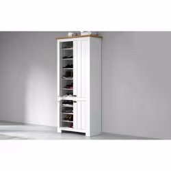 Scarpiera Shirley, Porta scarpe salvaspazio a 4 ante, Armadio multifunzione da ingresso, 84x42h200 cm, Bianco e Rovere