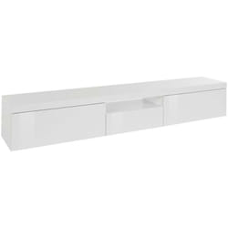 Dmora - Mobile porta tv Annett, Credenza bassa da soggiorno a 3 ante, Base porta tv, 220x40h35 cm, Bianco lucido
