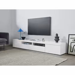 Mobile porta TV Animali, Credenza bassa da soggiorno a 3 ante, Base porta TV, 240x40h35 cm, Bianco lucido