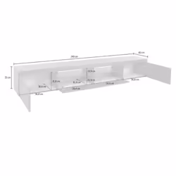 Mobile porta TV Animali, Credenza bassa da soggiorno a 3 ante, Base porta TV, 240x40h35 cm, Bianco lucido