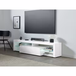 Mobile porta TV Ivy, Base porta TV, Credenza bassa da soggiorno a 1 anta, 100% Made in Italy, 160x40h35 cm, Bianco lucido