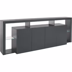 CREDENZA - Buffet da soggiorno a 4 ante, Madia da salotto, Credenza moderna, 100% Made in Italy, 220x40h80 cm, Antracite. STR ...
