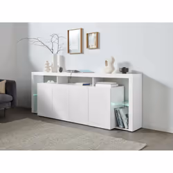 Credenza Atak, Buffet da soggiorno a 4 ante, Madia da salotto, Credenza moderna, 100% Made in Italy, 220x40h80 cm, Bianco luc ...