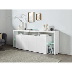 Credenza Atak, Buffet da soggiorno a 4 ante, Madia da salotto, Credenza moderna, 100% Made in Italy, 220x40h80 cm, Bianco lucido