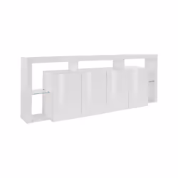 Credenza Atak, Buffet da soggiorno a 4 ante, Madia da salotto, Credenza moderna, 100% Made in Italy, 220x40h80 cm, Bianco lucido