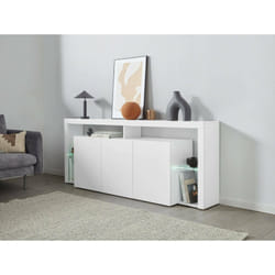 Credenza Andale, Buffet da soggiorno a 3 ante, Madia da salotto, Credenza moderna, 100% Made in Italy, 200x40h80 cm, Bianco lucido