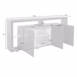 Credenza Andale, Buffet da soggiorno a 3 ante, Madia da salotto, Credenza moderna, 100% Made in Italy, 200x40h80 cm, Bianco lucido