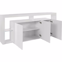 Credenza Andale, Buffet da soggiorno a 3 ante, Madia da salotto, Credenza moderna, 100% Made in Italy, 200x40h80 cm, Bianco lucido - Vista aggiuntiva 4