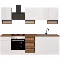 CUCINA COMPLETA - Set con dispensa, Mobile per cucinotto, Kit blocco lineare, 100% Made in Italy, 255x60h85 cm, Bianco lucido ...