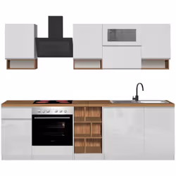 CUCINA COMPLETA - Set con dispensa, Mobile per cucinotto, Kit blocco lineare, 100% Made in Italy, 255x60h85 cm, Bianco lucido ...